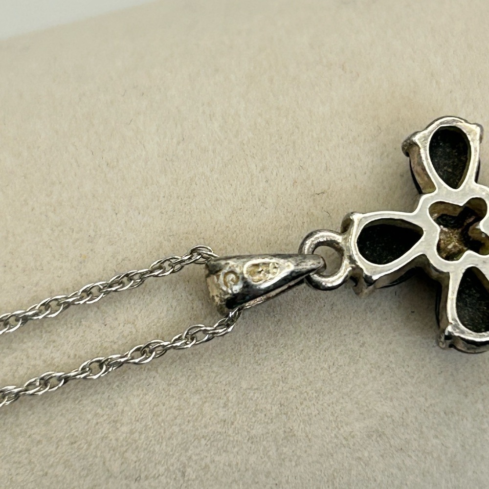 925 Sterling Silver & Black Onyx Cross Pendant Necklace 18" Stamped - Picture 10 of 13